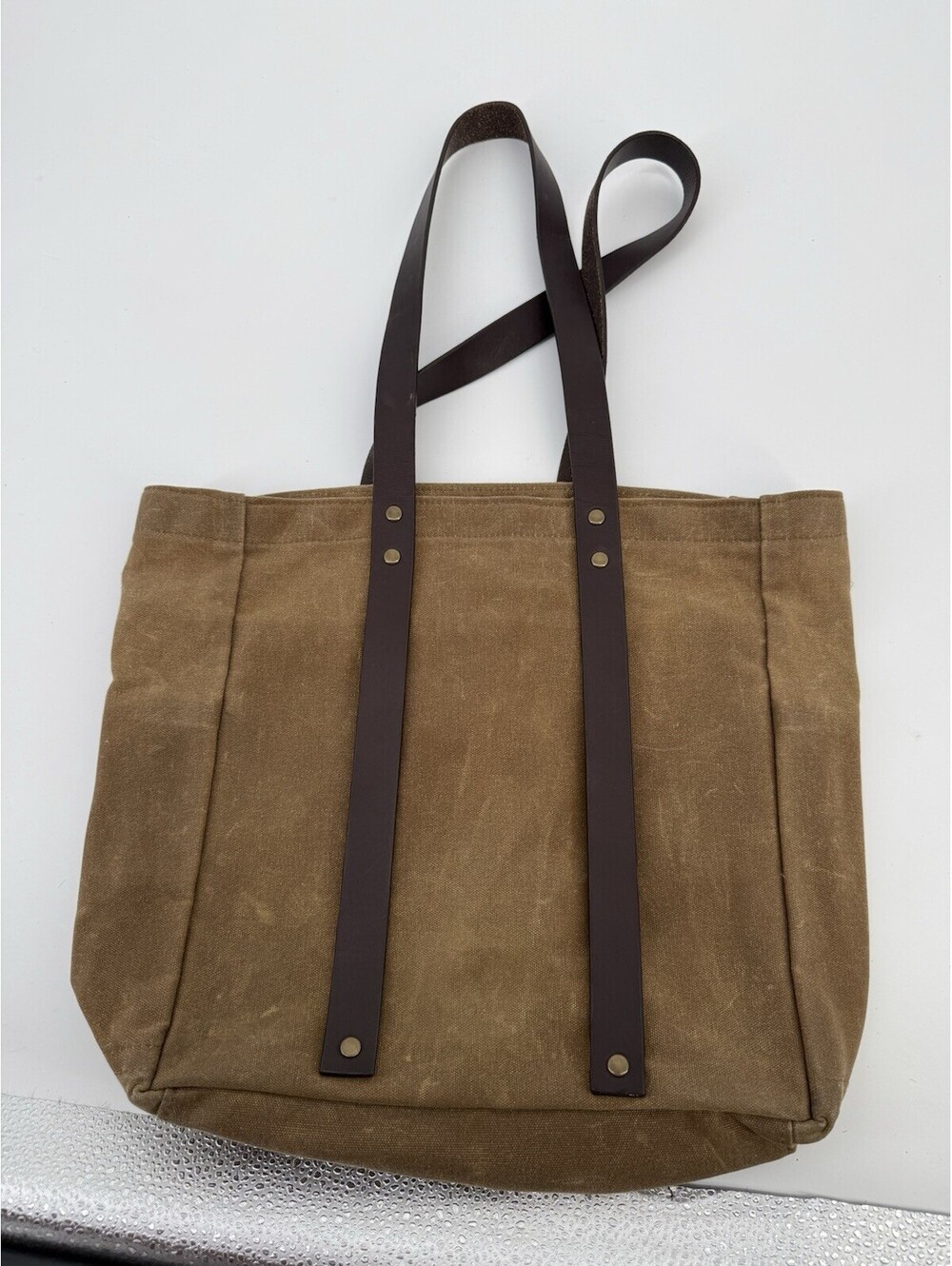J Stark Franklin Tote Bag Brown Waxed Canvas Leather USA Made - Picture 8 of 9